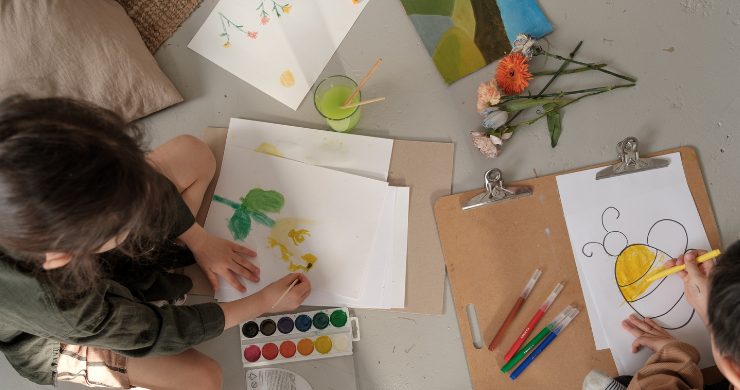 Children doing nature crafts