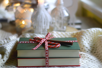 Image of books with a ribbon around it