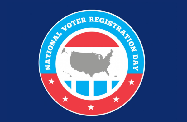 National Voter Registration Day Logo on a navy blue background