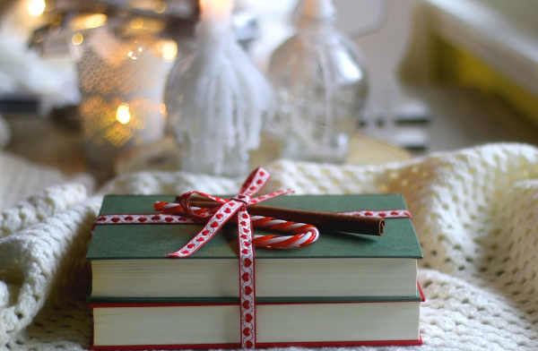 Image of books with a ribbon around it