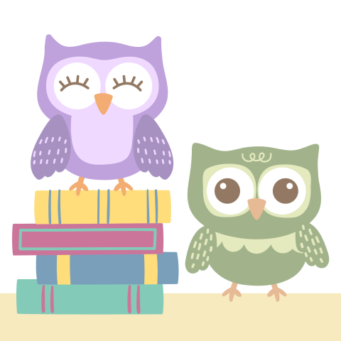 Illustrated image of a pair of owls and a stack of books