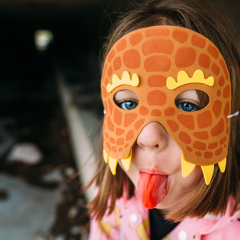 Child wearing a homemade mask 